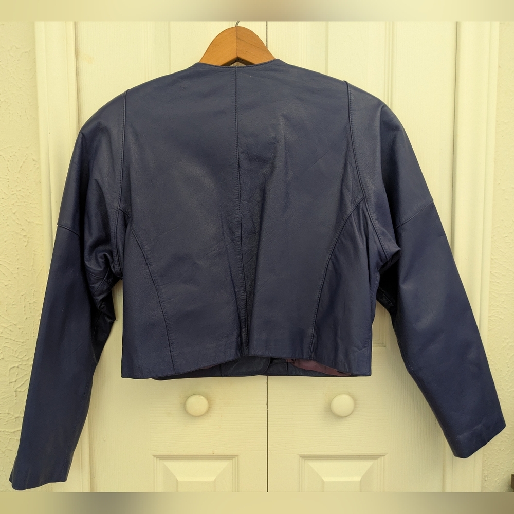 Vintage 80's Blue Leather Jacket - Picture 11 of 13